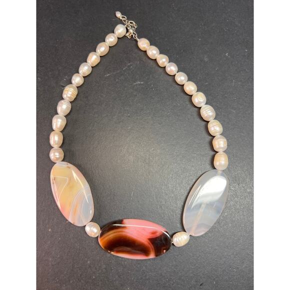 NEW freshwater pearl and agate necklace with sterling silver clasp - Picture 11 of 12